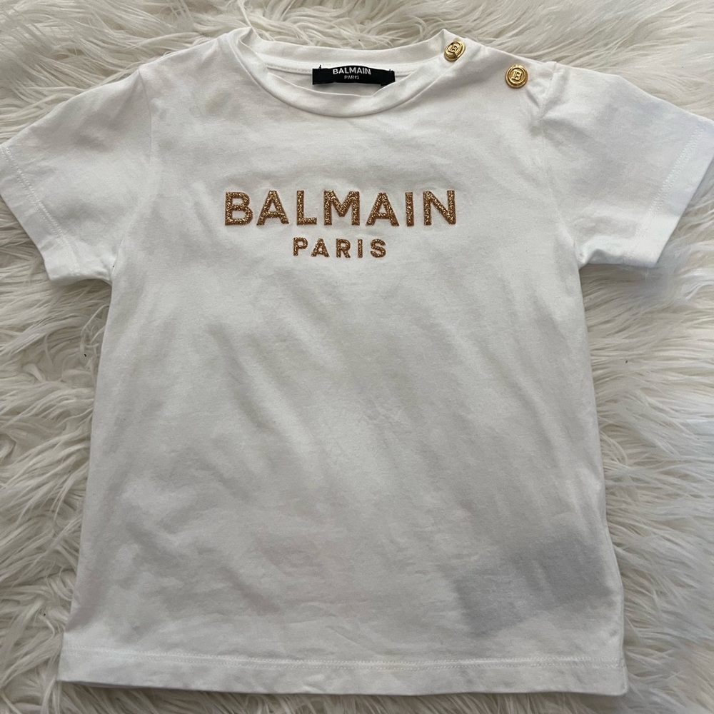Balmain White and Gold Short Sleeve Tee